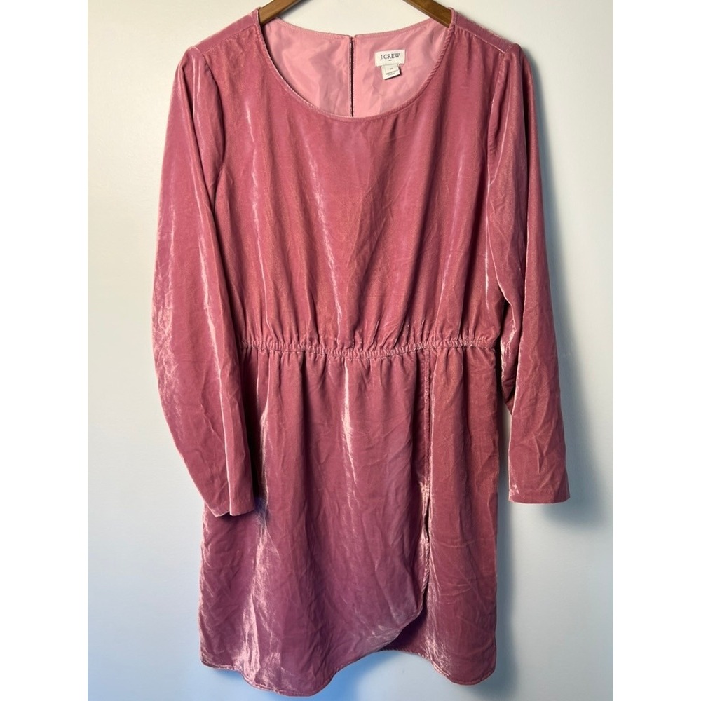 J.Crew Velvet Faux Wrap Dress 12 Pink Long Sleeve Elastic Waist‎ Mini Whimsigoth